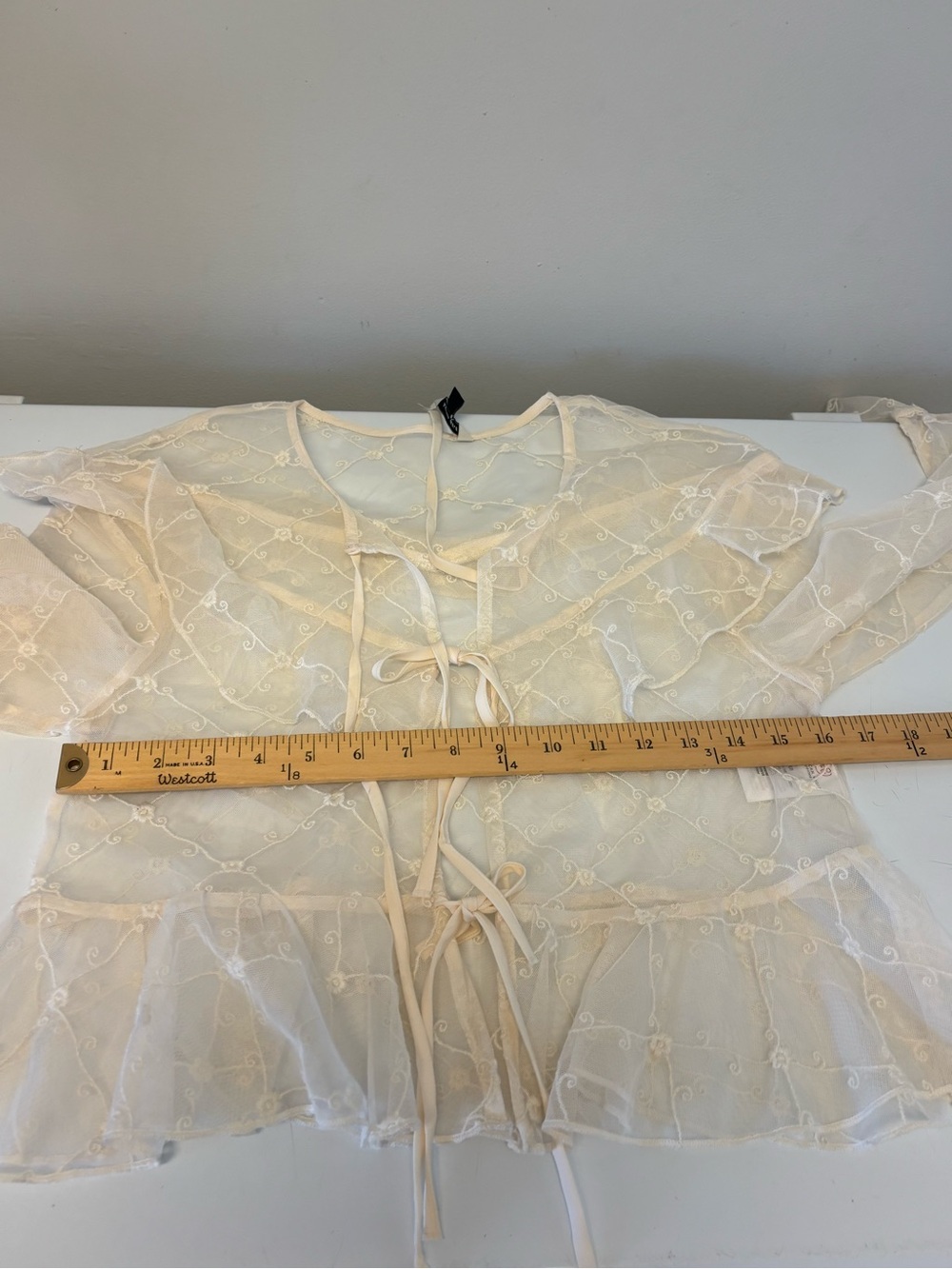 American Eagle Sheer Mesh Front Tie Ruffle Trim Top Women’s Size XS - Picture 9 of 11